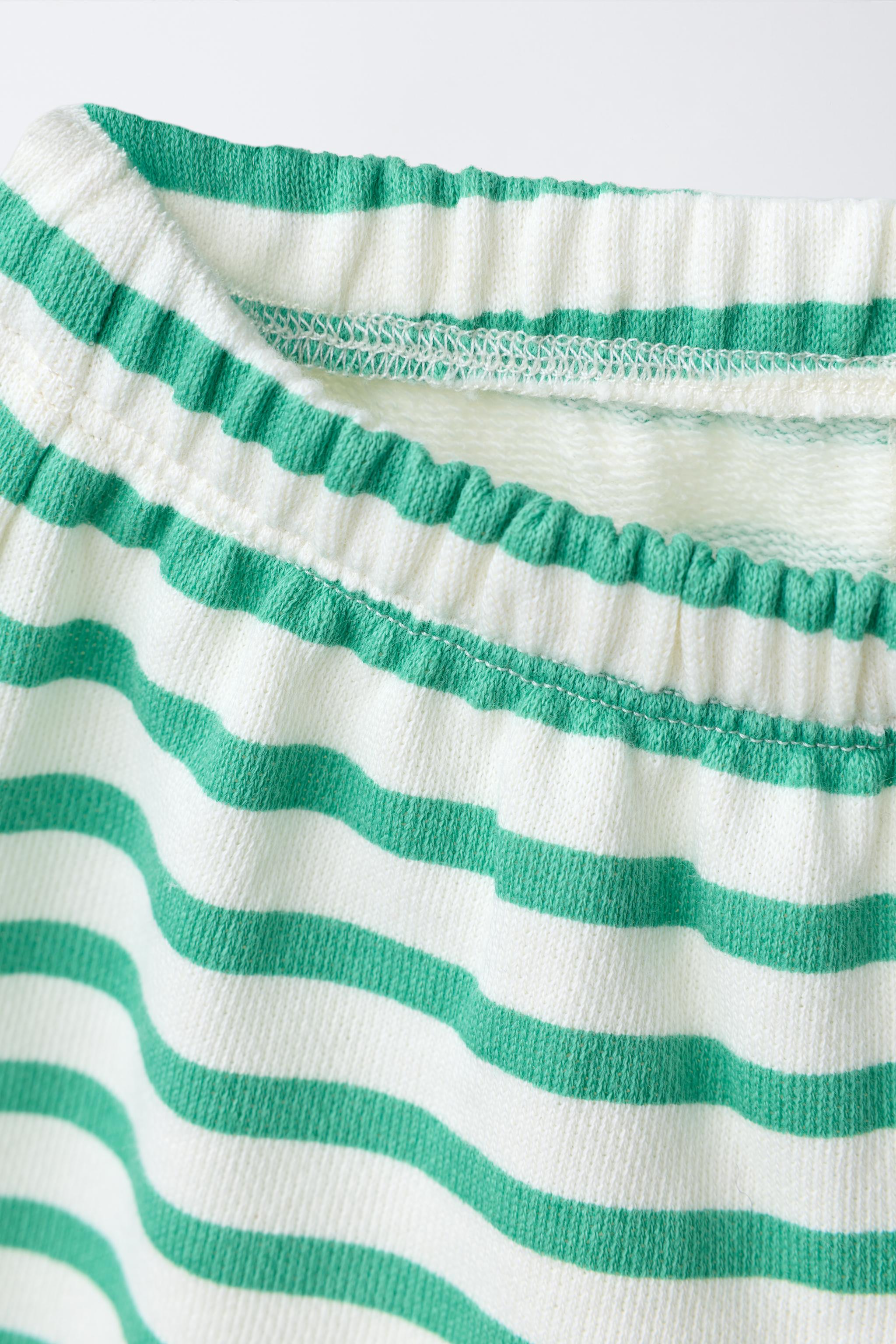 SHORT À RAYURES ET BRODERIE MANDARINE